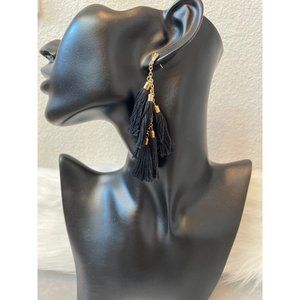 NWT Ettika Black Daydreamer Tassel 18K Gold Plated Earrings